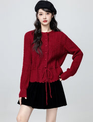 Elegant Red Knit Sweater Cropped Top
