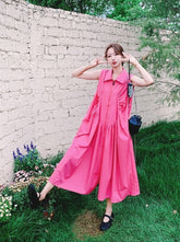 Elegant Ruched French Style Collared Maxi Dress