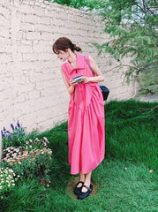 Elegant Ruched French Style Collared Maxi Dress