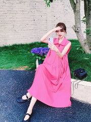 Elegant Ruched French Style Collared Maxi Dress
