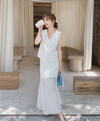 Elegant Sleeveless Vest And Skirt Set