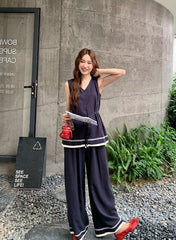 Elegant Waist Design Top And Wide Leg Pants Set