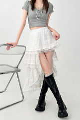 Elegant White Lace Layered Midi Skirt
