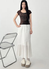 Elegant White Midi Ruffle Hem Skirt