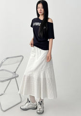 Elegant White Midi Ruffle Hem Skirt