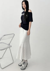 Elegant White Midi Ruffle Hem Skirt
