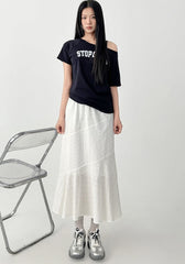 Elegant White Midi Ruffle Hem Skirt