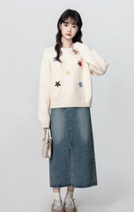 Embroidered Floral Knit Pullover Sweater