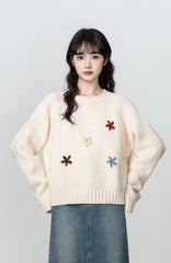 Embroidered Floral Knit Pullover Sweater