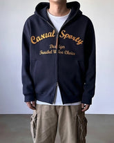 Embroidered Letter Patchwork Casual Hooded Sweatshirt Jacket