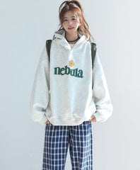 Embroidered Letter Patchwork Hoodie Casual Loose Style