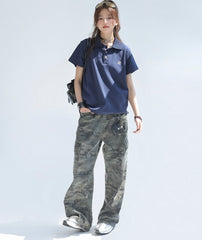 Embroidered Letter Polo Short Sleeve Chic Top
