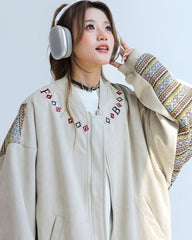 Ethnic Embroidered Patchwork Varsity Jacket