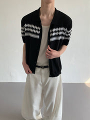 Fair Isle Jacquard Collar Cardigan Top