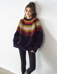 Fair Isle Jacquard Sweater Vintage Relaxed Style