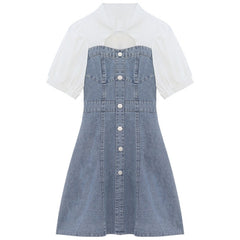Blue Fake Two-Piece Denim Dress