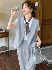 Fashion Casual Vest And Wide Leg Pants Set