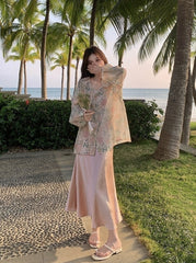 Fashion Print Cardigan And Dress Set