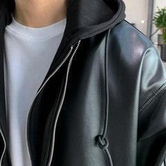 Faux Leather Hooded Patchwork Jacket