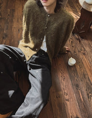 Faux Mink Fur Crew Neck Cardigan