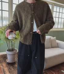 Faux Mink Fur Crew Neck Cardigan