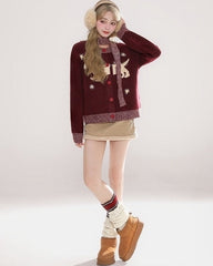 Festive Red Knit Cardigan Sweater Jacket