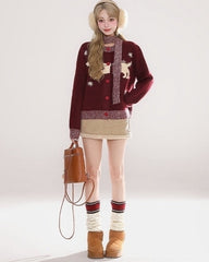 Festive Red Knit Cardigan Sweater Jacket