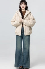 Fleece Lined Hooded Faux Leather Jacket