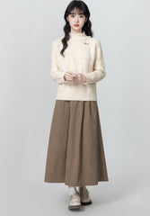 Fleece Lined Lace Trim Mock Neck Sweater Pullover