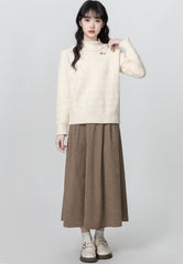 Fleece Lined Lace Trim Mock Neck Sweater Pullover
