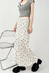 Floral High Waist Slim Fit Mermaid Midi Skirt