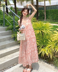 Floral Pink V Neck Summer Vacation Maxi Dress