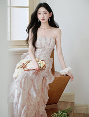White Floral Ruffle Corset Maxi Dress