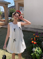 French Style Bow Sleeveless Bubble Mini Dress
