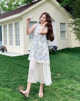 French Style Embroidered Layered Dress Summer Chic