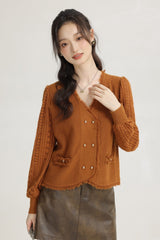 French Style Gentle Vneck Lace Knitwear