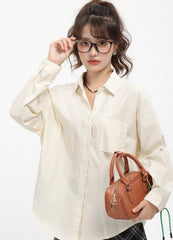 Apricot Collared Long Sleeve Shirt With Pocket