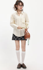 Apricot Collared Long Sleeve Shirt With Pocket