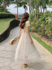 French Style Mesh Panel Skirt And Hollow Top Set