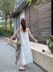 French Style Vacation Bow Tie Strappy Maxi Dress