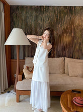 French Style Vest Skirt Set Summer Casual Outfit