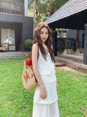 French Style Vest Skirt Set Summer Casual Outfit