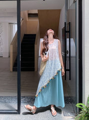 French Tassel Hollow Out Cover Up Skirt Set