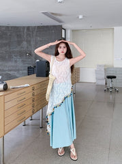 French Tassel Hollow Out Cover Up Skirt Set