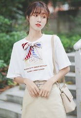 White Girly White T-Shirt With Ribbon