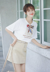 White Girly White T-Shirt With Ribbon