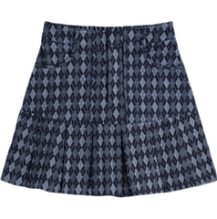 Blue Argyle Pleated Denim Skirt