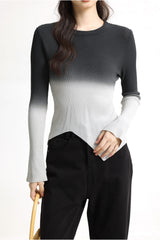 Black Gradient Color Round Neck Knit Sweater