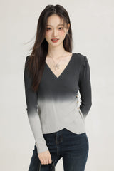 Gradient V-Neck Long Sleeve Knitwear