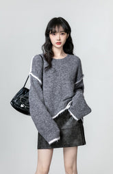 Gray Asymmetrical Knit Sweater